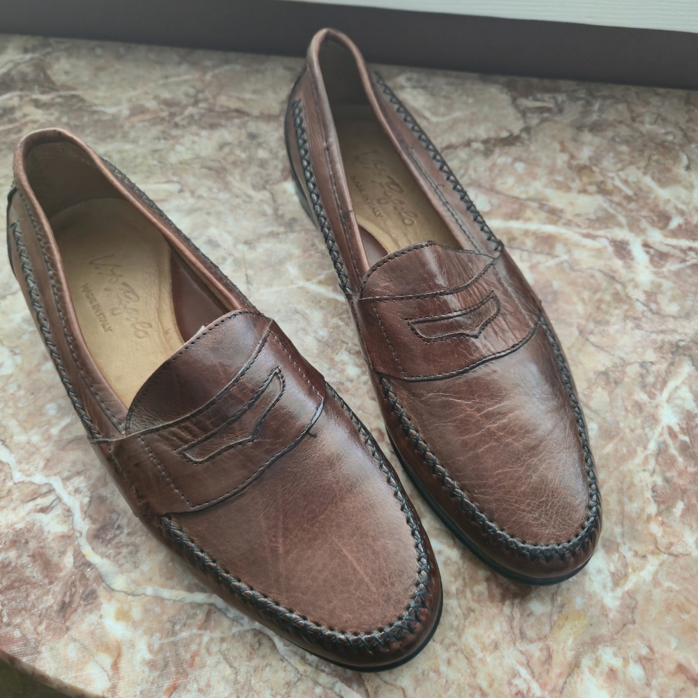 Vito Rufolo Men Penny Loafers, Dark Tan (Made in Italy) SZ: 8 M